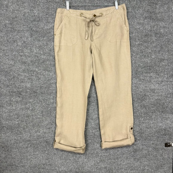 Cynthia Rowley Pants Womens 8 Khaki 100% Linen Adjustable Length NWT Lagenlook - Picture 8 of 15